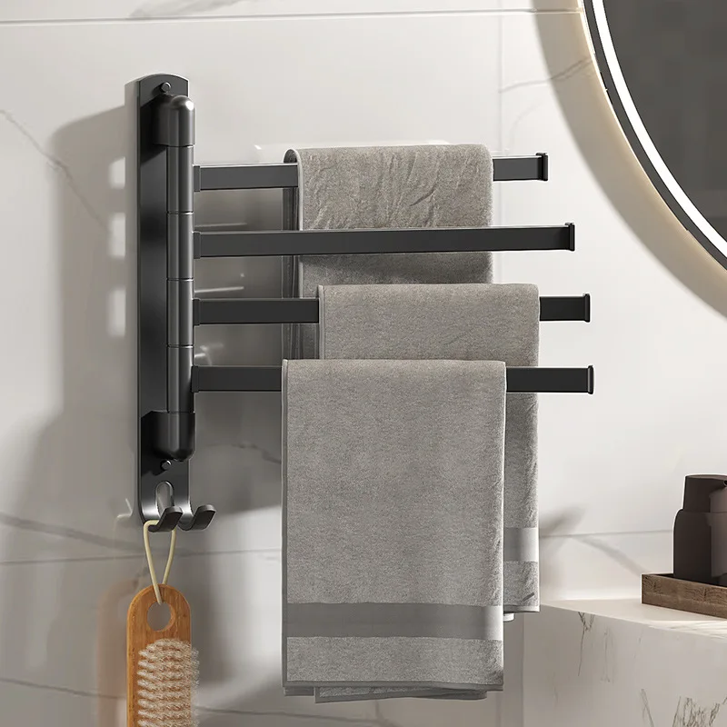 

Bathroom Towel Rack Rotatable Towel Holder Space Aluminum 3/4/5 Rod Bar Towel Hanger Kitchen Shelf Paper Hanging Wall Mounted