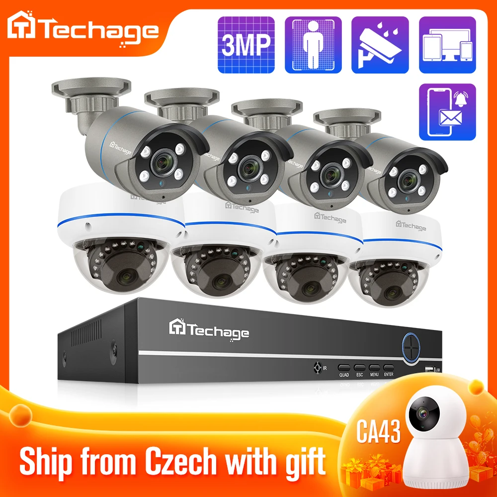 

Techage 8CH 3MP POE Camera System H.265 8MP POE NVR with 3MP Security Camera Day/Night Video Human Detect CCTV Surveillance Kit