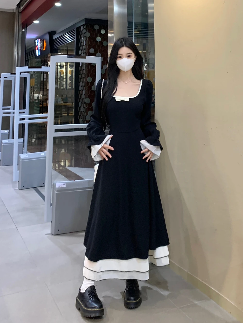 Женская одежда новинка Осеннее длинное платье в стиле ретро для полных девушек