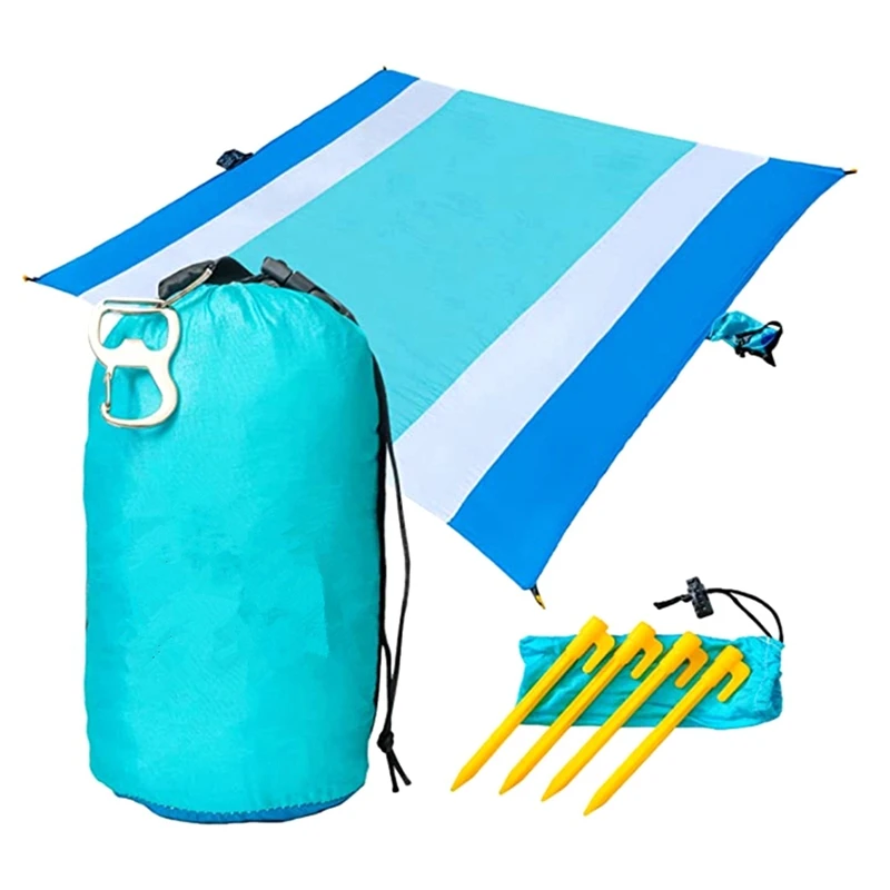 

Top!-Sand Travel Beach Blanket With Pocket - 84Inch X 108Inch Beach Mat With Ground Stakes Portable Blanket For Hiking,Picnic