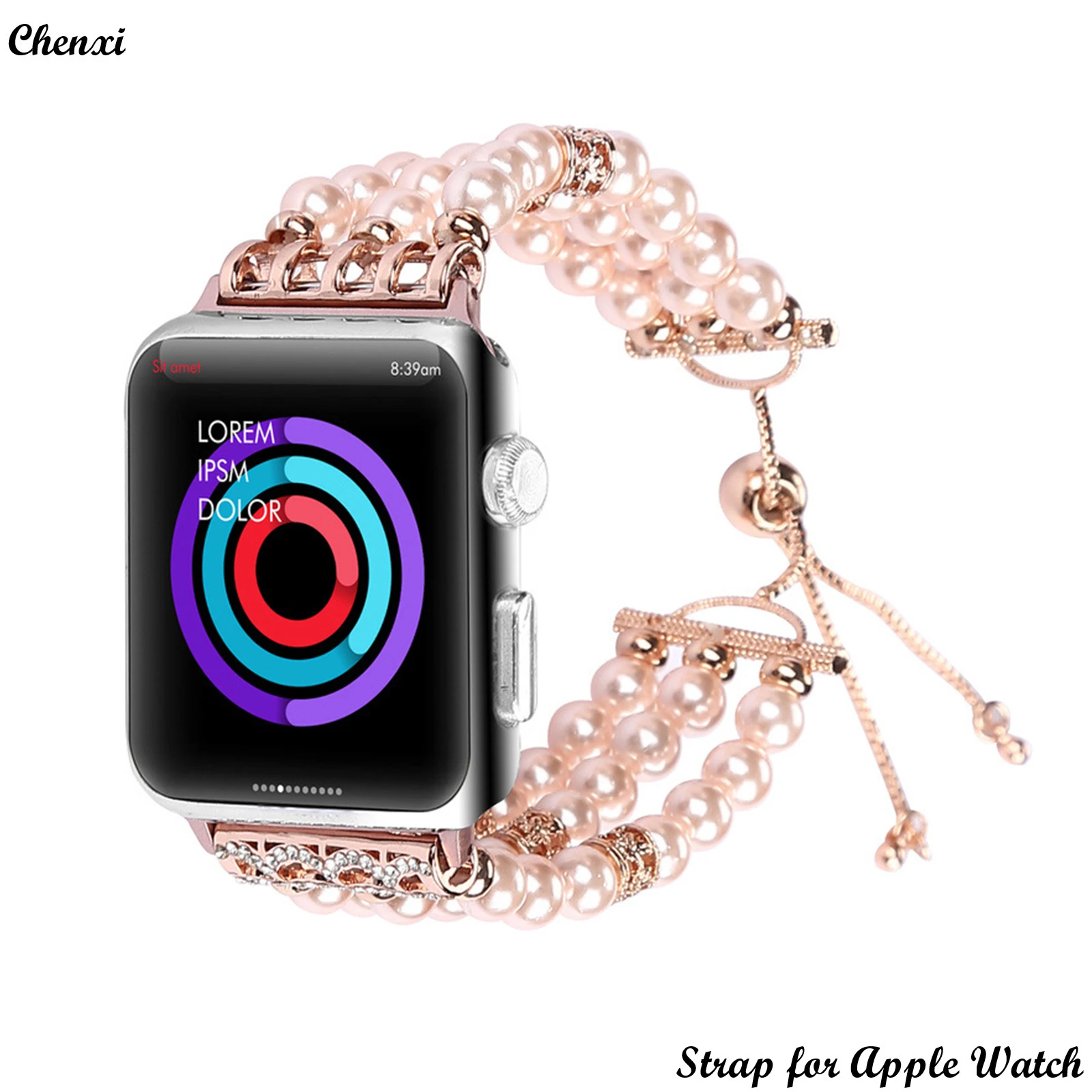 Pearl strap for Apple Watch metal bracelt chain for iwatch38mm40mm41mm42mm44mm45mm49mm beaded Accessories strap for iwatch Ultra