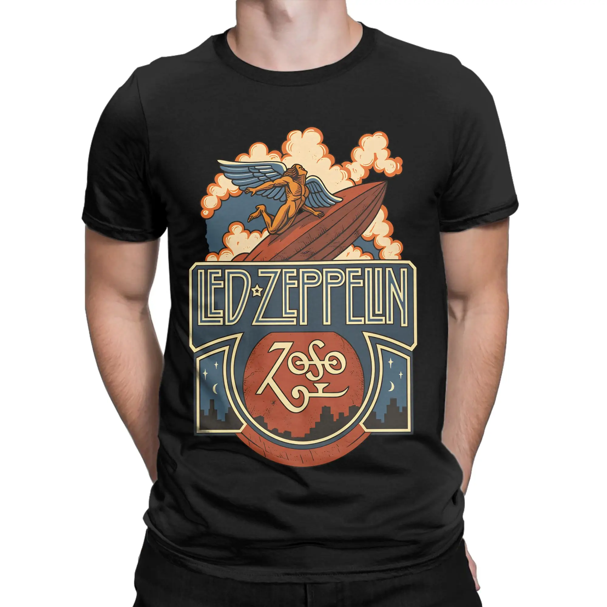 Фото Футболка The Mother Ship Led Zeppelin для мужчин, хлопковые забавные футболки, футболка с круглым воротником, одежда с короткими рукавами, большие размеры №3