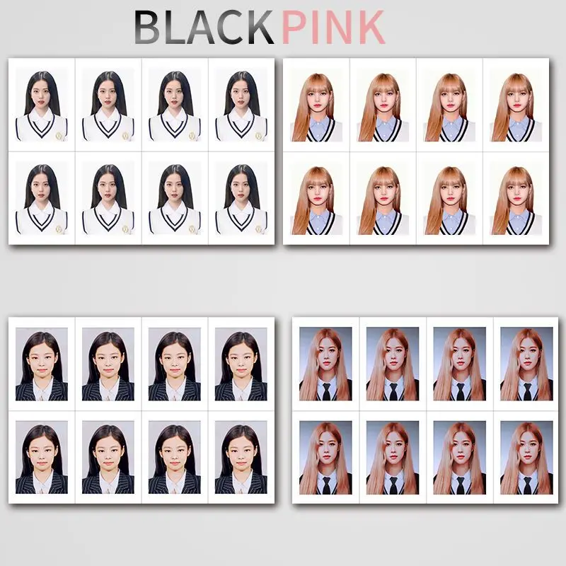 

8PCS/Set 1 Inch Super Cute BLPINK ID Photo 2 Inch 4 Sheets Photo Rose Lisa Jennie Jisoo Photo Card Fan Gift