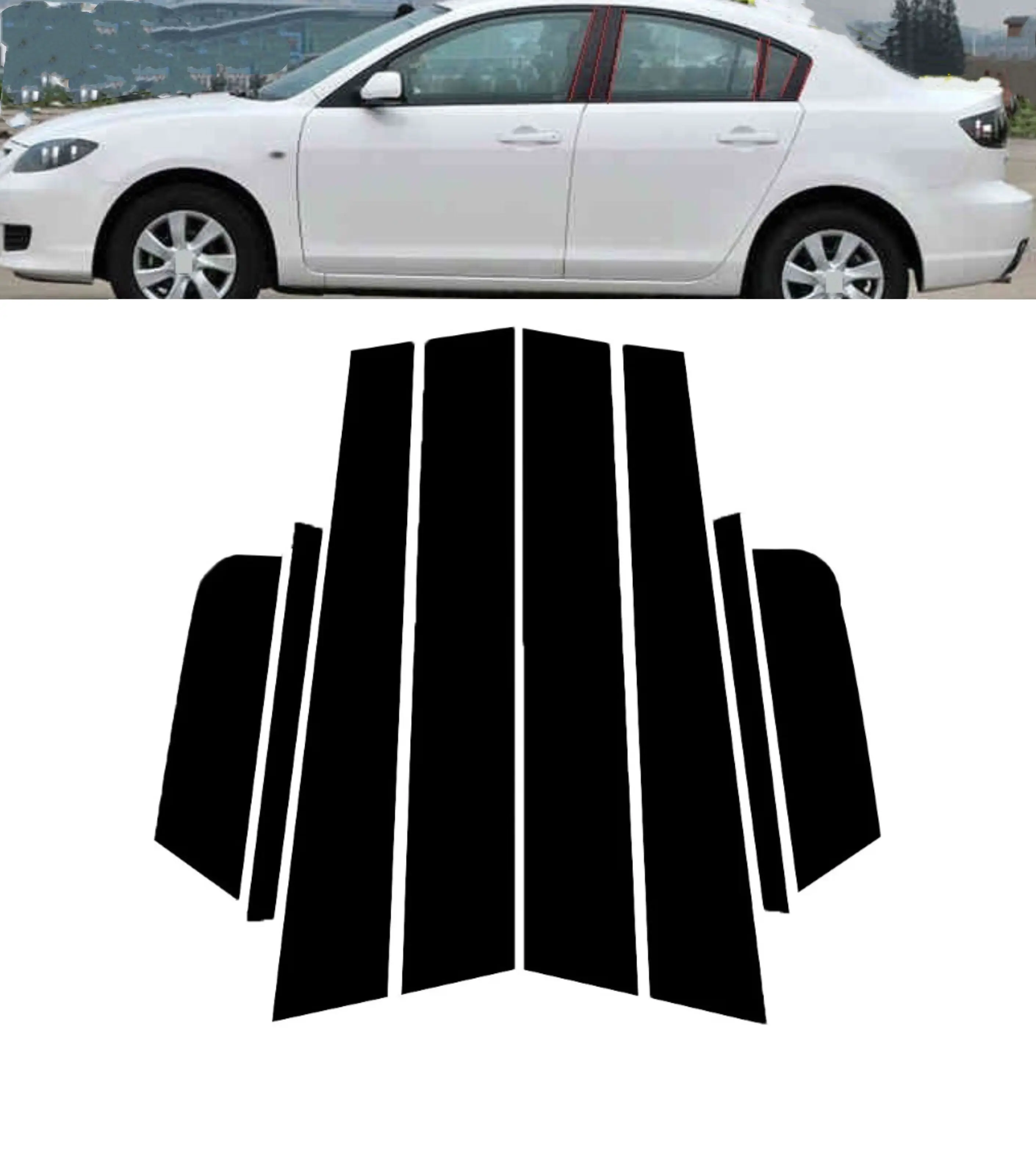 

8 шт. глянцевые черные стойки для Mazda 3 2006-2012, накладка на окно, наклейка на колонку BC, хромированный стиль