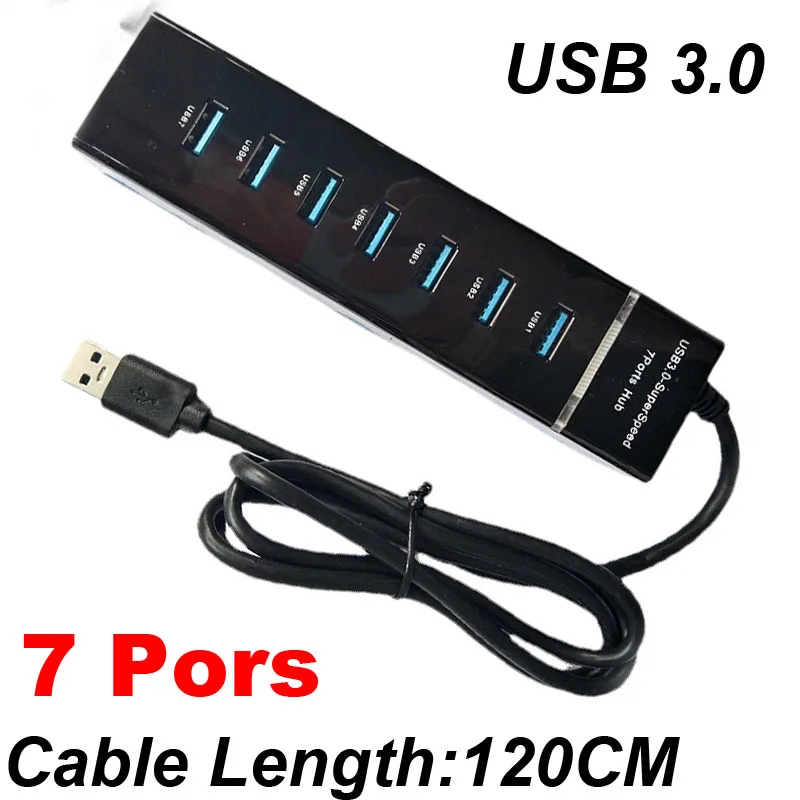 

USB 3.0 4/7 Ports Hub Splitter Adapter Cable length 30/120cm For Desktop PC Mac Laptop Keyboard mouse 2TB Mobile hard disk