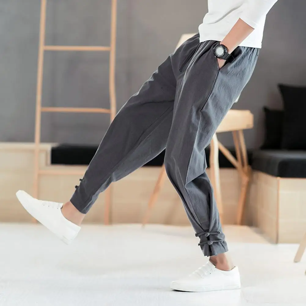 Брюки мужские в китайском стиле эластичная талия винтажные спортивные брюки до