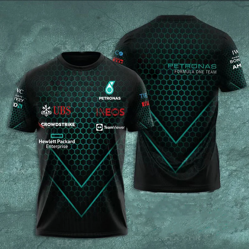 

2023 Summer New Hot Selling F1Amg Racing T-shirt Formula 1 Petronas Malaysia Team Men's Large Short Sleeve Kids' 100-6XL