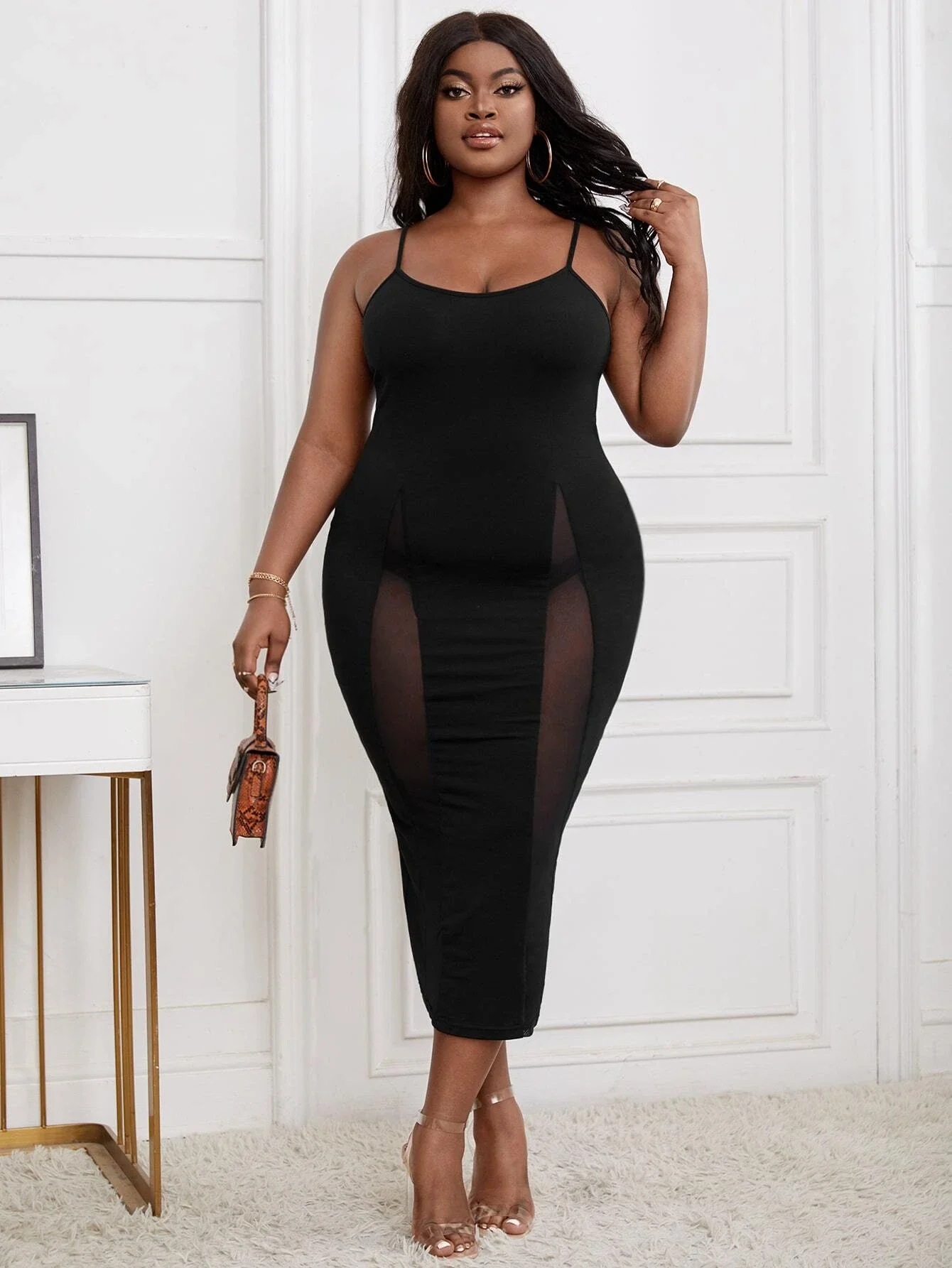 

Mesh Panel Bodycon Dress Without Panty