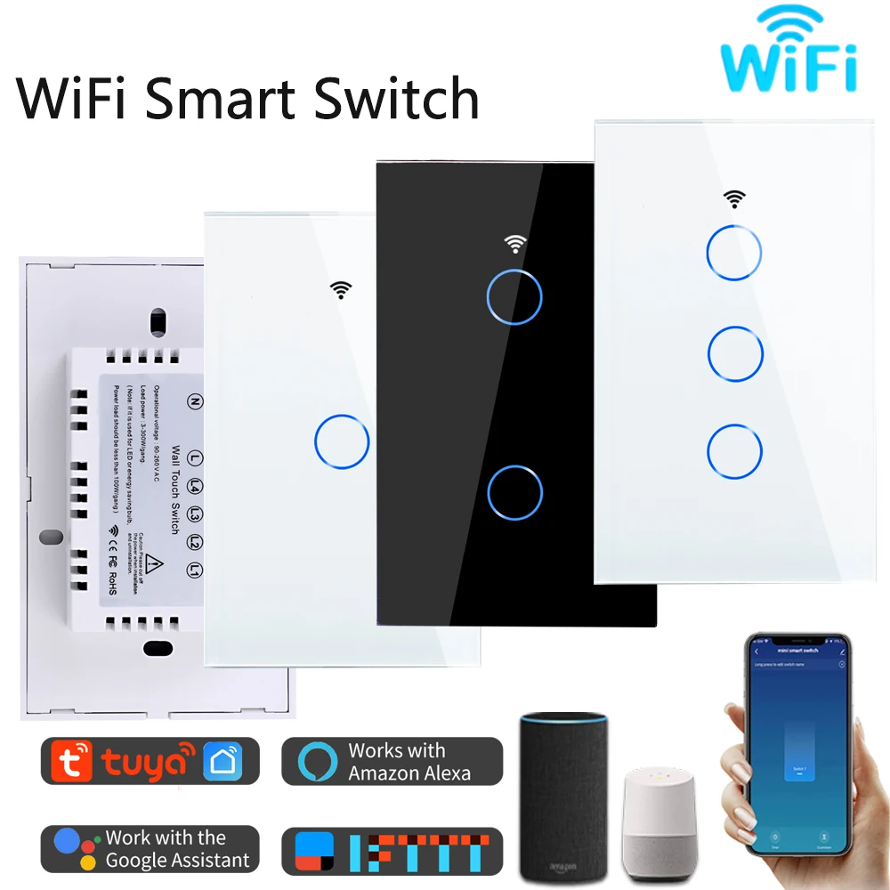 Умный выключатель Tuya WiFi US, 118 типа, сенсорная панель, работает ...