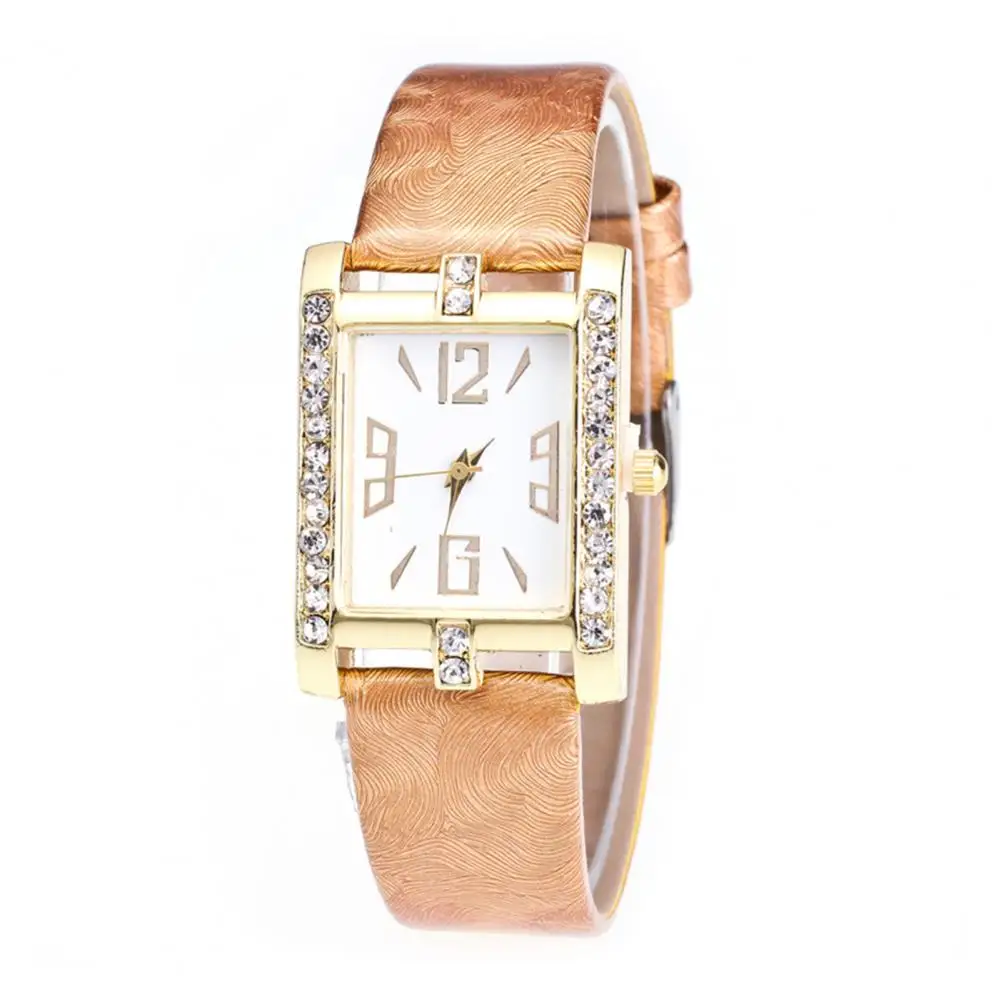 

Women Rhinestone Rectangle Arabic Numbers Quartz Analog Wrist Watch