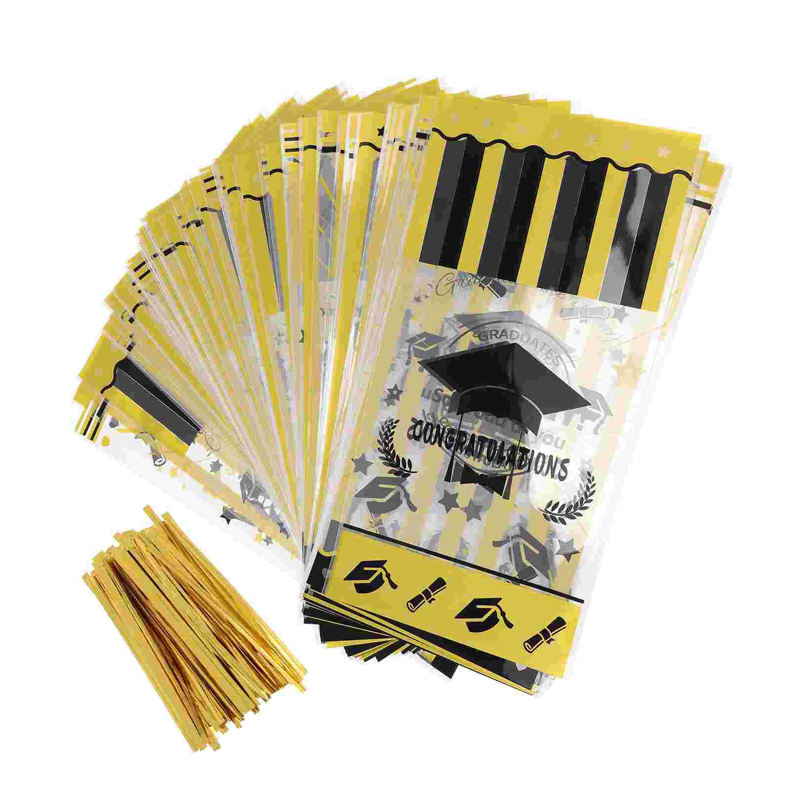 

100 Sets Festive Gift Bags Treat Bags Graduation Cookie Bags Baking Wrapping Bags