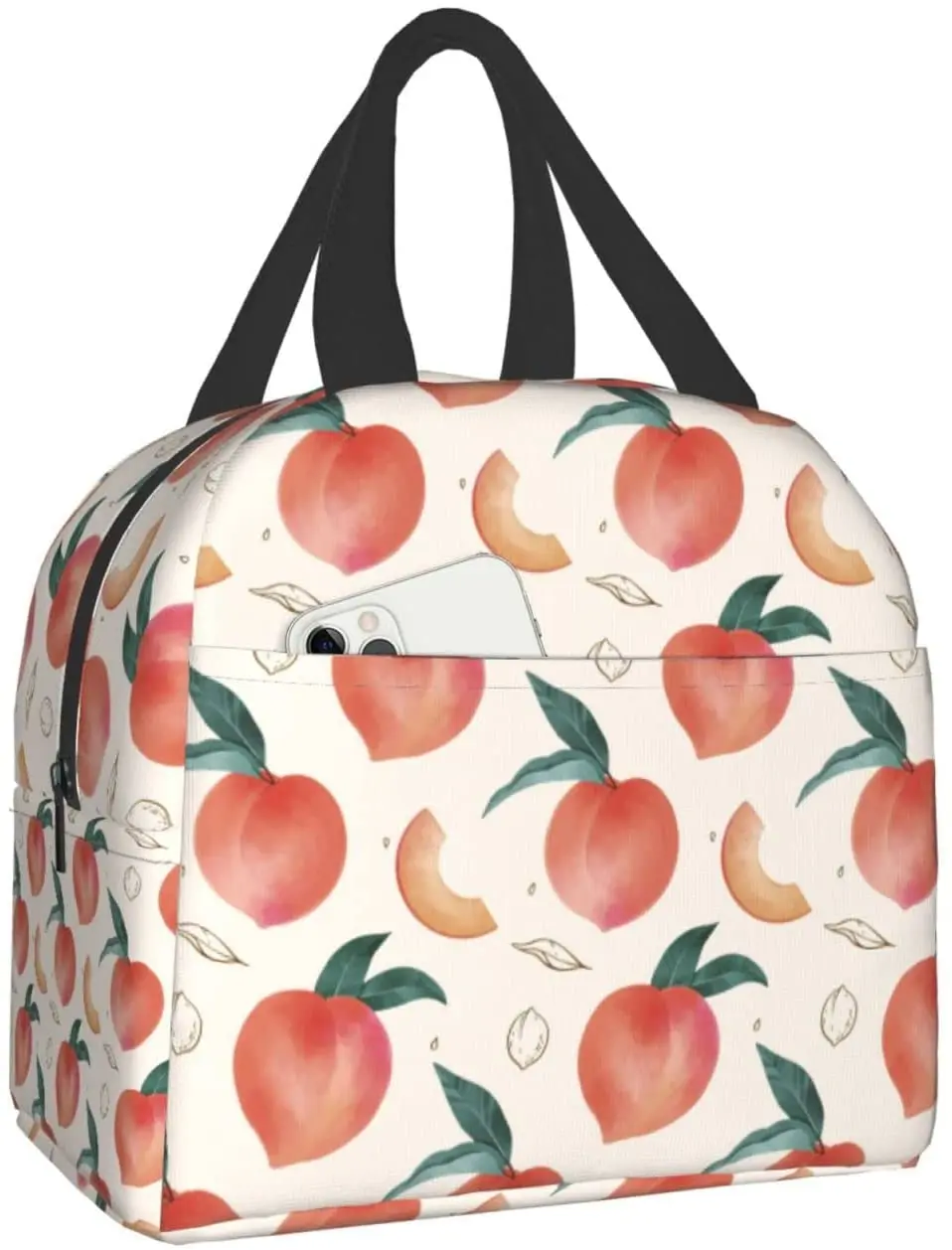 

Pink Peach Fruit Lunch Bag Travel Box Work Bento Cooler Reusable Tote Picnic Boxes Insulated Container Shopping Bags For Women