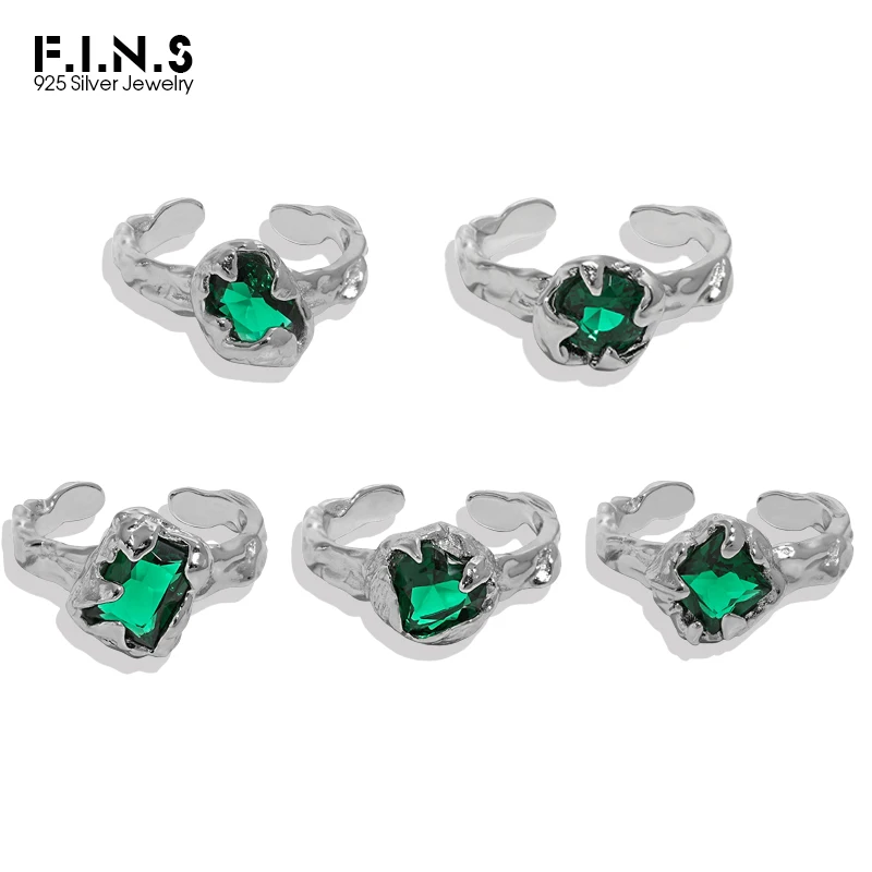 

F.I.N.S роскошное кольцо из стерлингового серебра 925 пробы с зеленым цирконием инкрустированное женское необычное серебряное ювелирное издел...