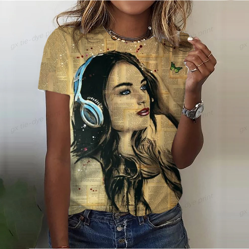 

Music Girl Print Women's T Shirt O-neck Oversized Pullover Harajuku Clothing Fashion Short Sleeve Loose Tops Summer Basic Tees