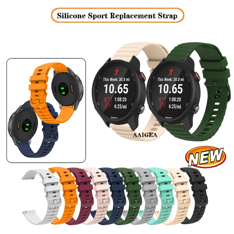 

20mm 22mm Silicone Strap Sport Band For Garmin Forerunner 245 645 55 255 265 / Vivoactive 4 3 / Active 5 / Venu Sq 2