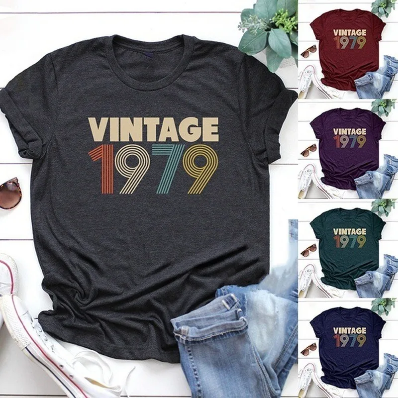 

VINTAGE 1979 Letter Print T Shirt Women Short Sleeve O Neck Loose Tshirt Summer Women Tee Shirt Tops Camisetas Mujer