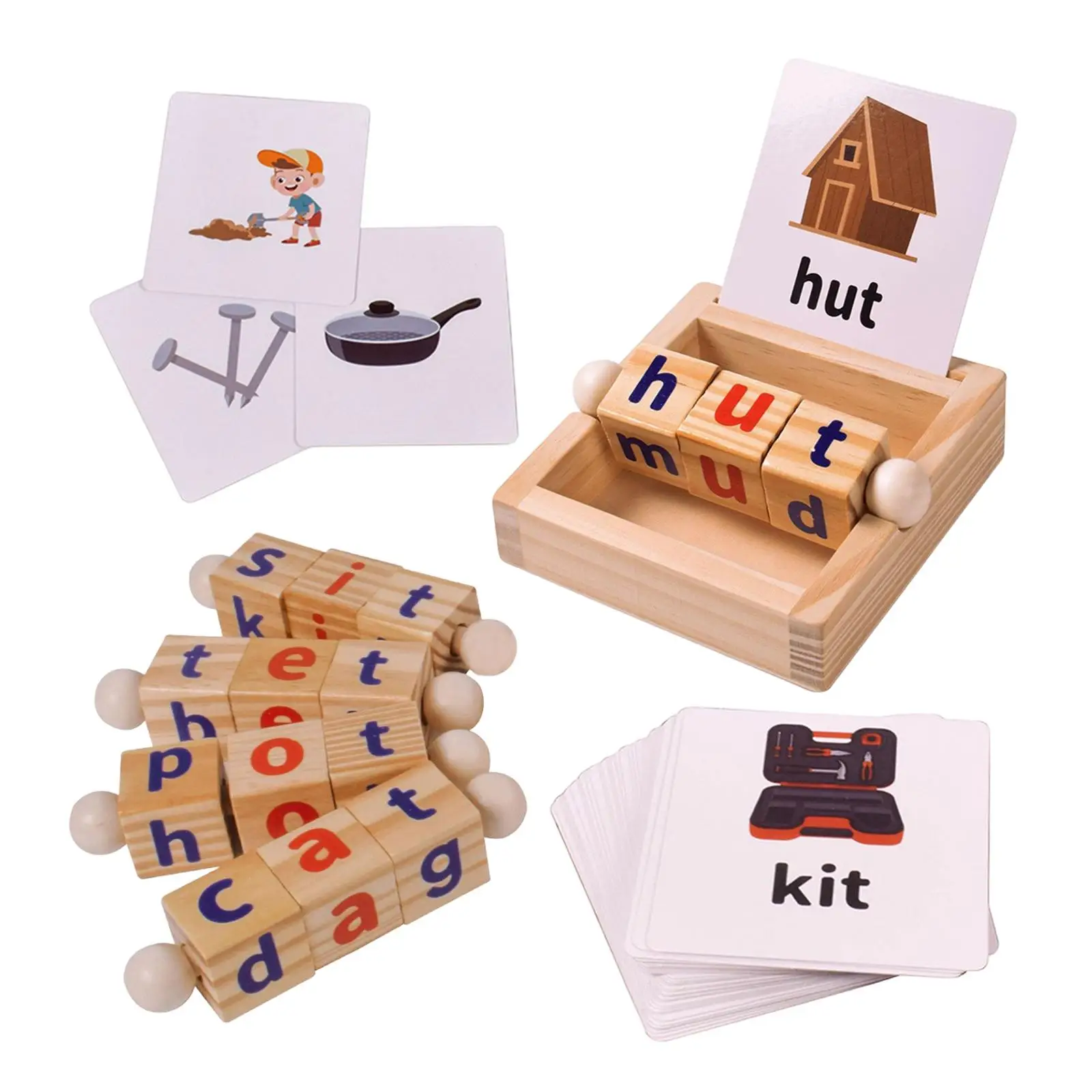 

Wood Reading Blocks Flash Cards Sight Words Game for Educational Boys Girls