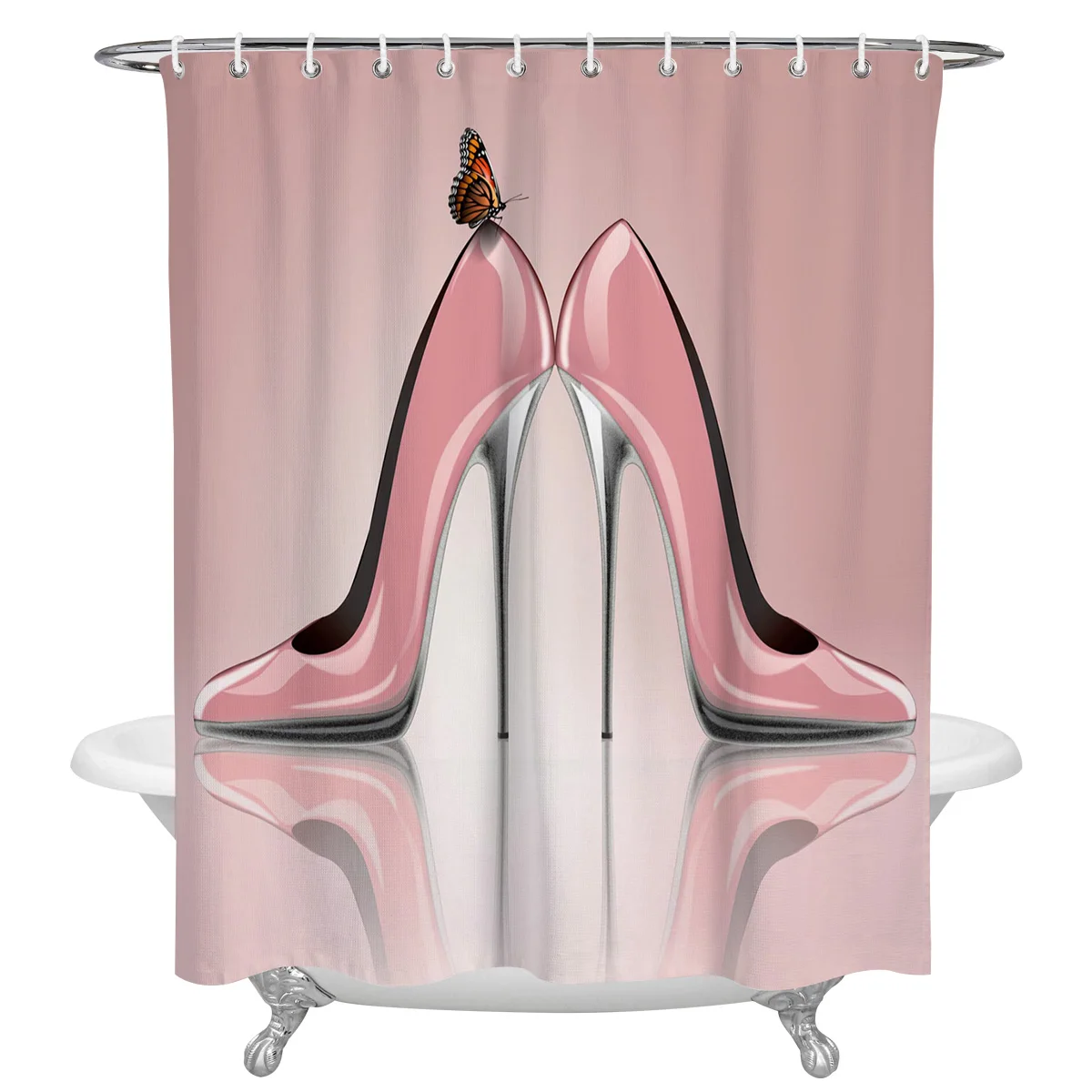 

Pink Female High Heels Butterfly Shower Curtain for Bathroom Waterproof Polyester Fabric Bath Curtain Home Bathroom Decor