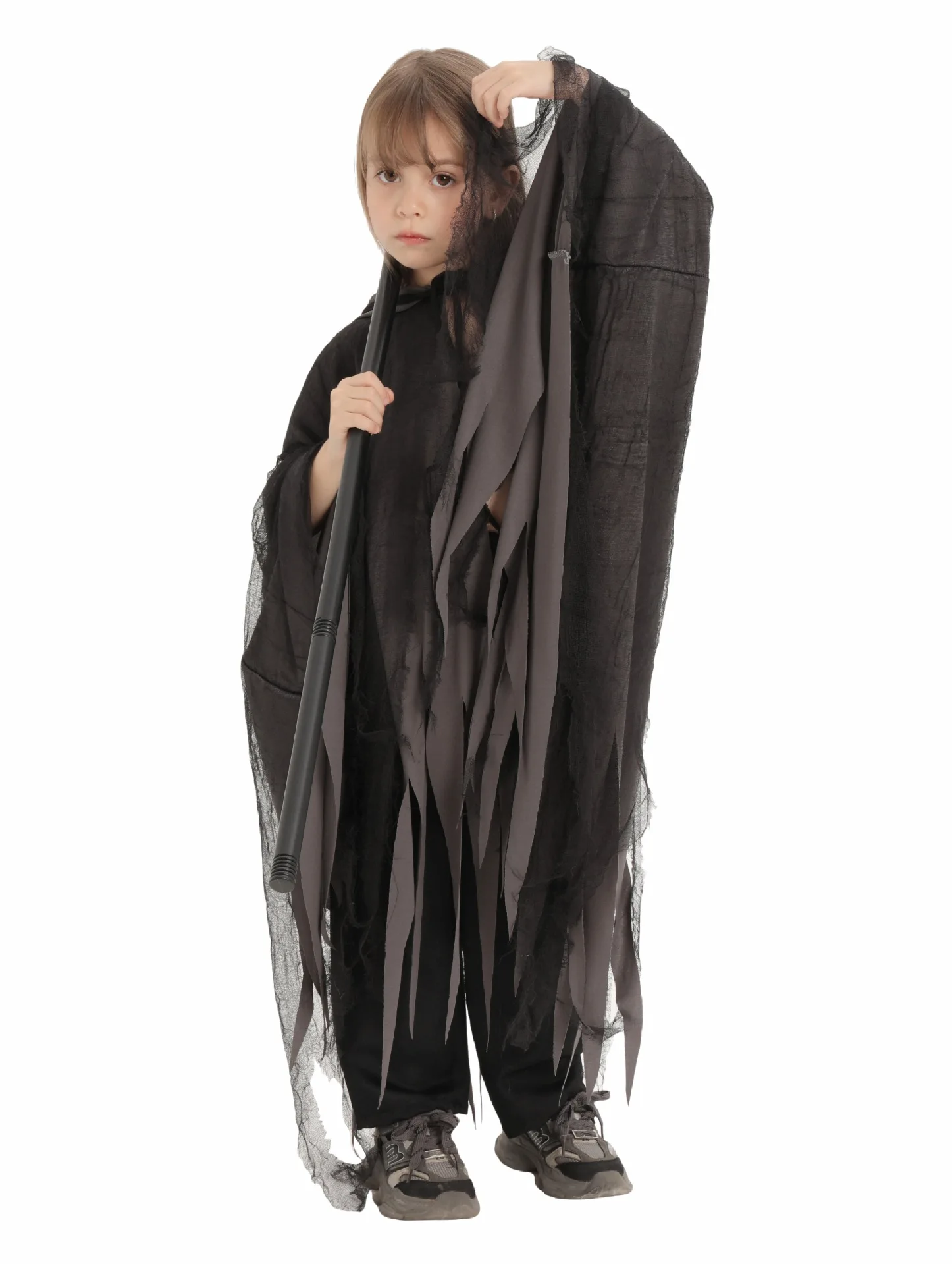 Хэллоуин Туманный Призрак косплей сетчатый серый плащ Костюм Детский зло с косой