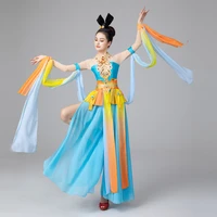 blue classic dunhuang dance costume for women sexy hanfu fairy cosplay suit elegant exotic clothing studio photography