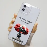 transparent may world peace clown bomb pattern phone case for iphone 11 12 13 pro max 7 8 plus se 2022 xr xs max stop war case