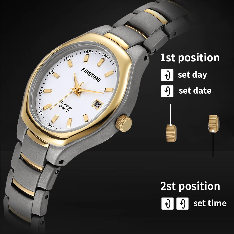 Berny Women's Watch Titanium Calendar Ladies Quartz Wristwatch Day-Date Dial Ultra Light Fashion Waterproof Golden Tone Watch enlarge