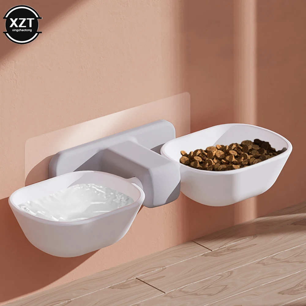 

New Pet Cat Dual Bowl Wall Seamless Self-adhesive Cat Feeder Beverage Cat Food Bowl Dog Bowl Cat Bowl Cat Supplies