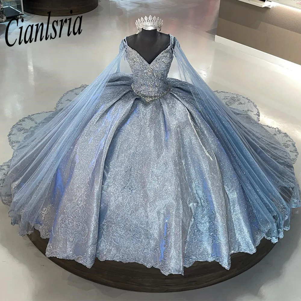 

Vestidos De 15 Años Royal Blue Quinceanera Dresses With Cape Lace Applique Sequin Beaded Mexican Girls XV Pageant Prom Gowns