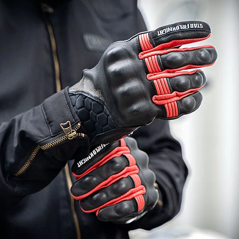 

SFK Motorcycle Gloves Black Racing Genuine Leather Motorbike Red Road Racing Team Gloves Men Women Breathable Summer Gloves