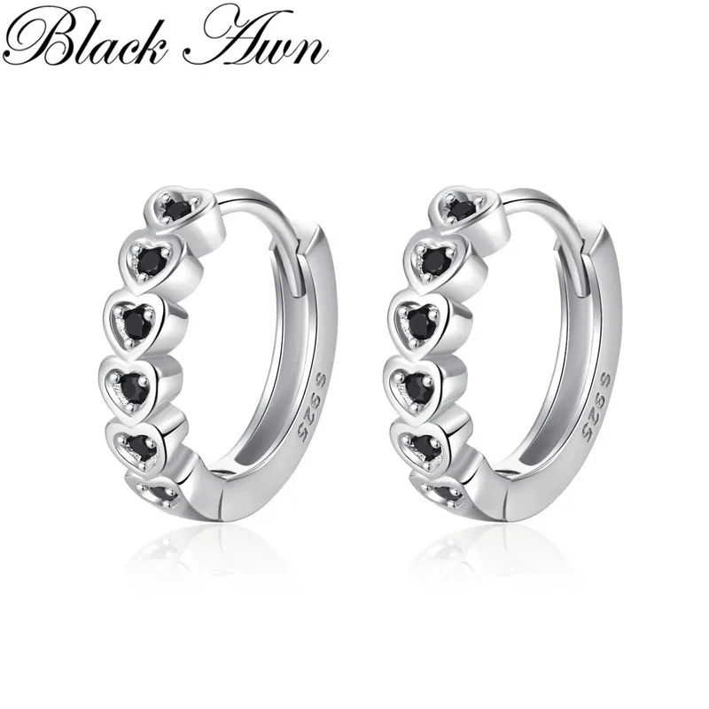 

Black Awn Heart Hoop Earrings for Women Classic Silver Trendy Spinel Engagement Fashion Jewelry I264