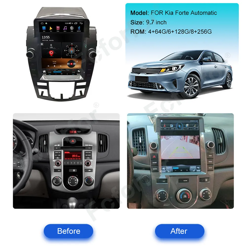 Приборная панель Android13 автомобильный радиоприемник для KIA Forte 2008-2012 Tesla Style