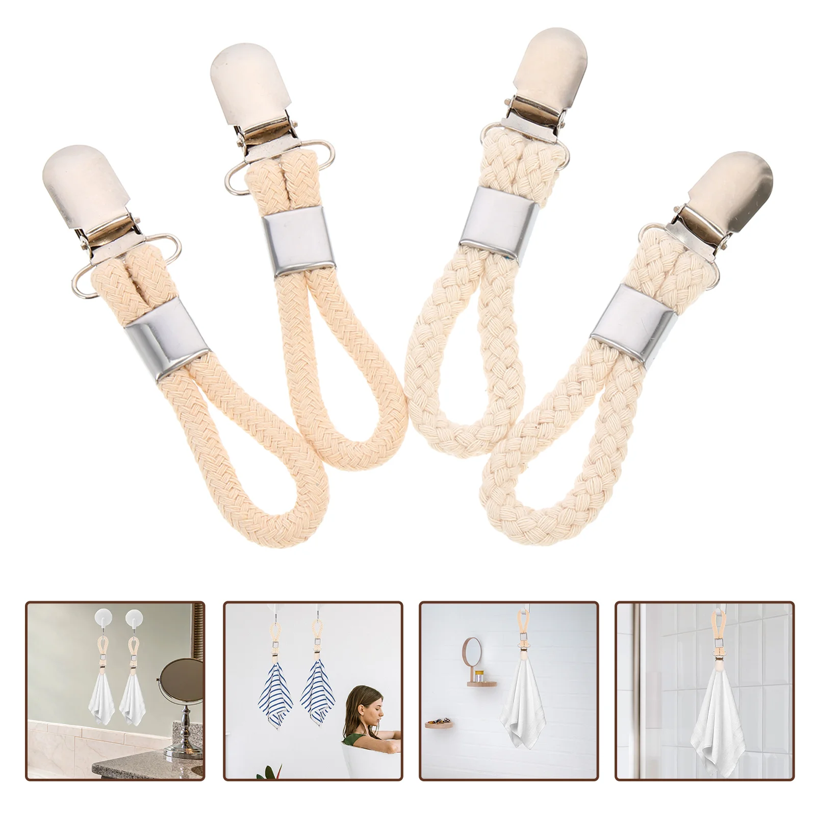 

4Pcs Hanging Towels Clips Towel Holder Clips Home Clothes Clips with Cotton Rope