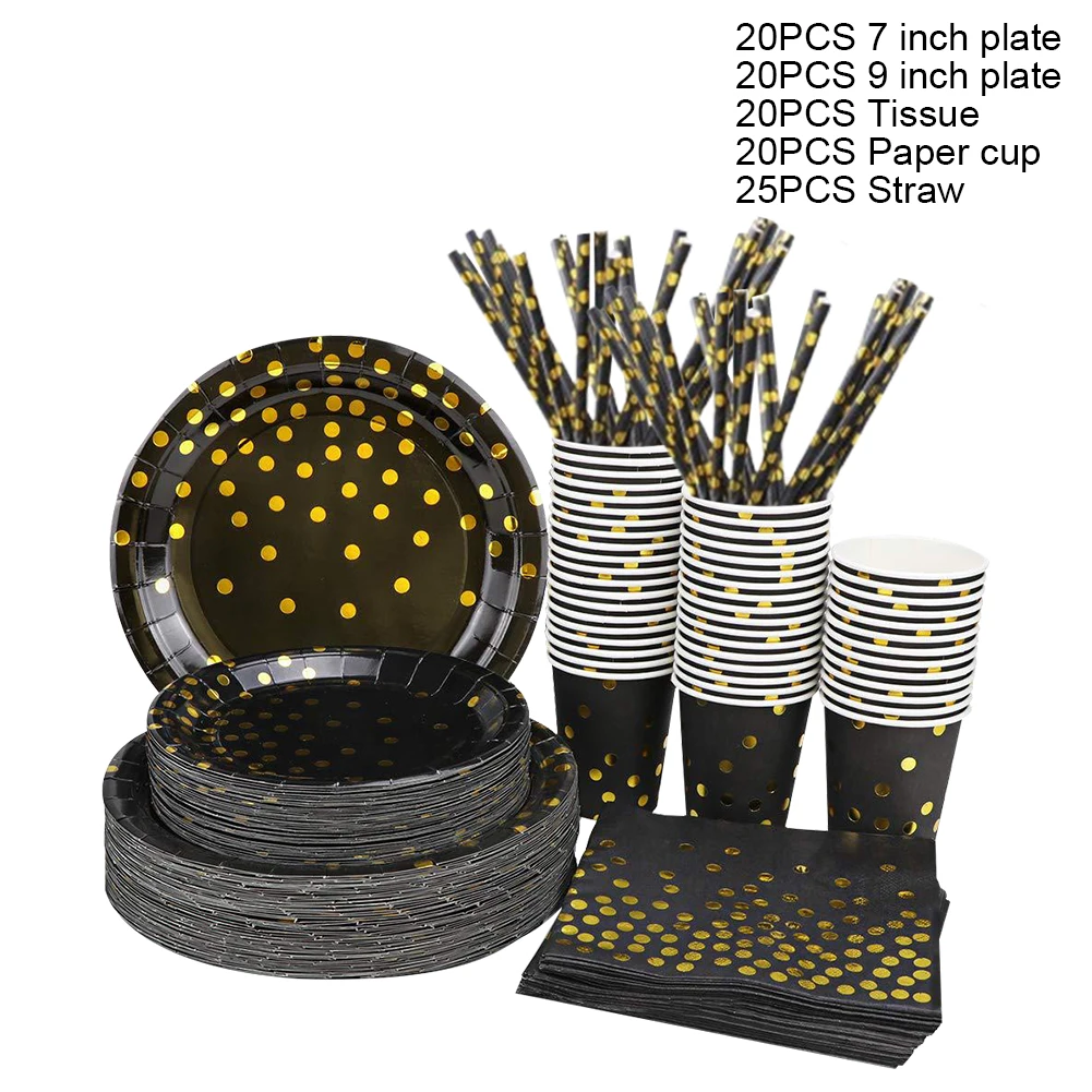 

Dessert Paper Plate Gold Dot Home Birthday Party Anniversary With Straw Wedding Baby Shower Disposable Tableware Set Cup Napkin