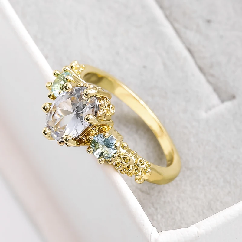 

Fashion Gold Color Oval Shape Crystal Zircon Anniversary Rings For Women Engagement Wedding High Quality Jewelry