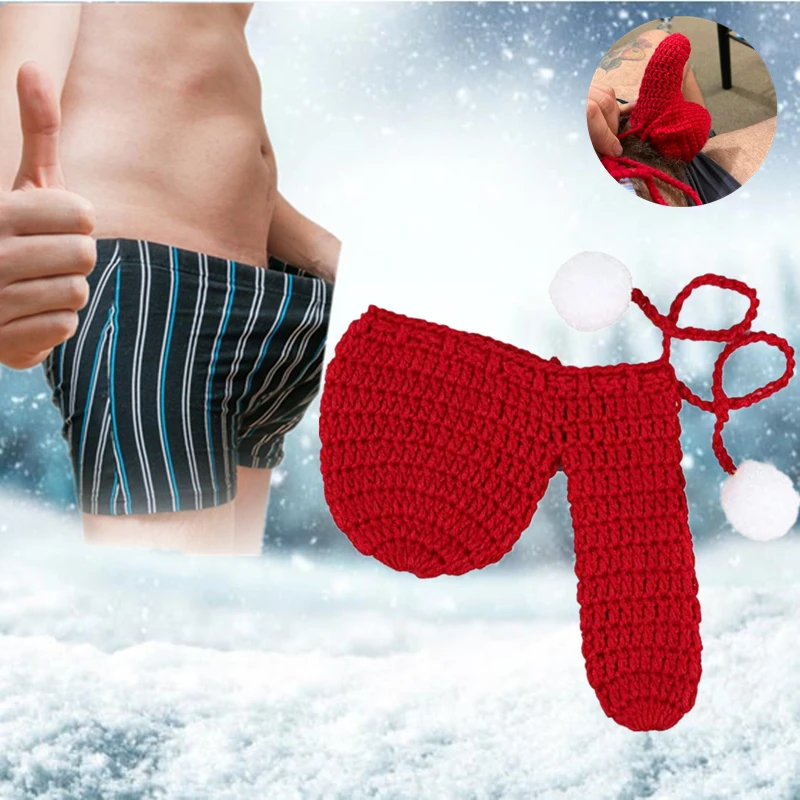 

Knit Willy Warmer with Snow Balls Knitted Sock funny adult prank gag joke gift