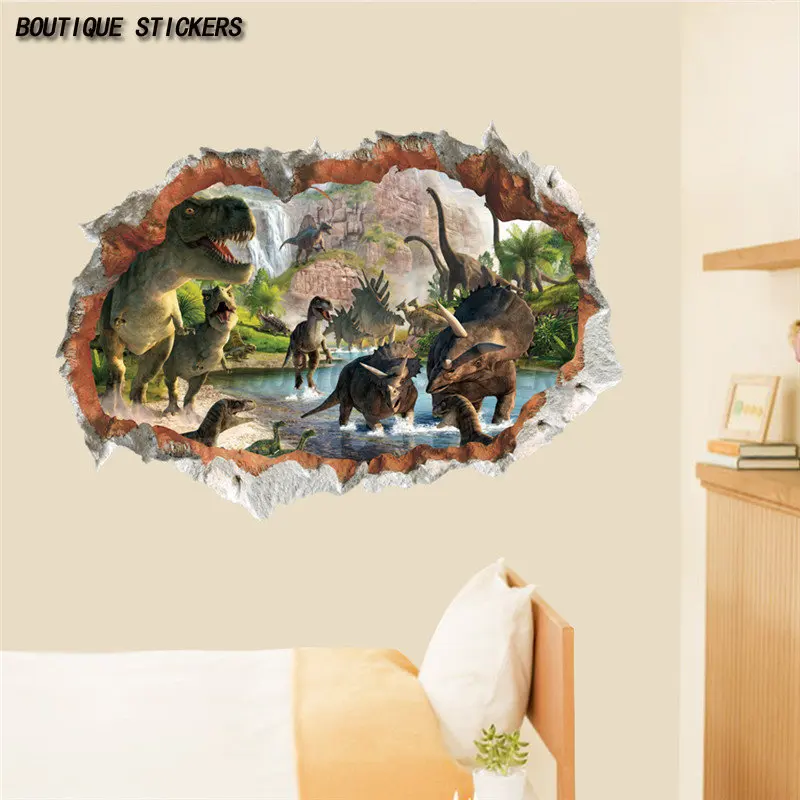 

Car sticker Dinosaur 3D hole wall sticker Home decoration Creative animal mural art Waterproof PVC sticker Car accessories