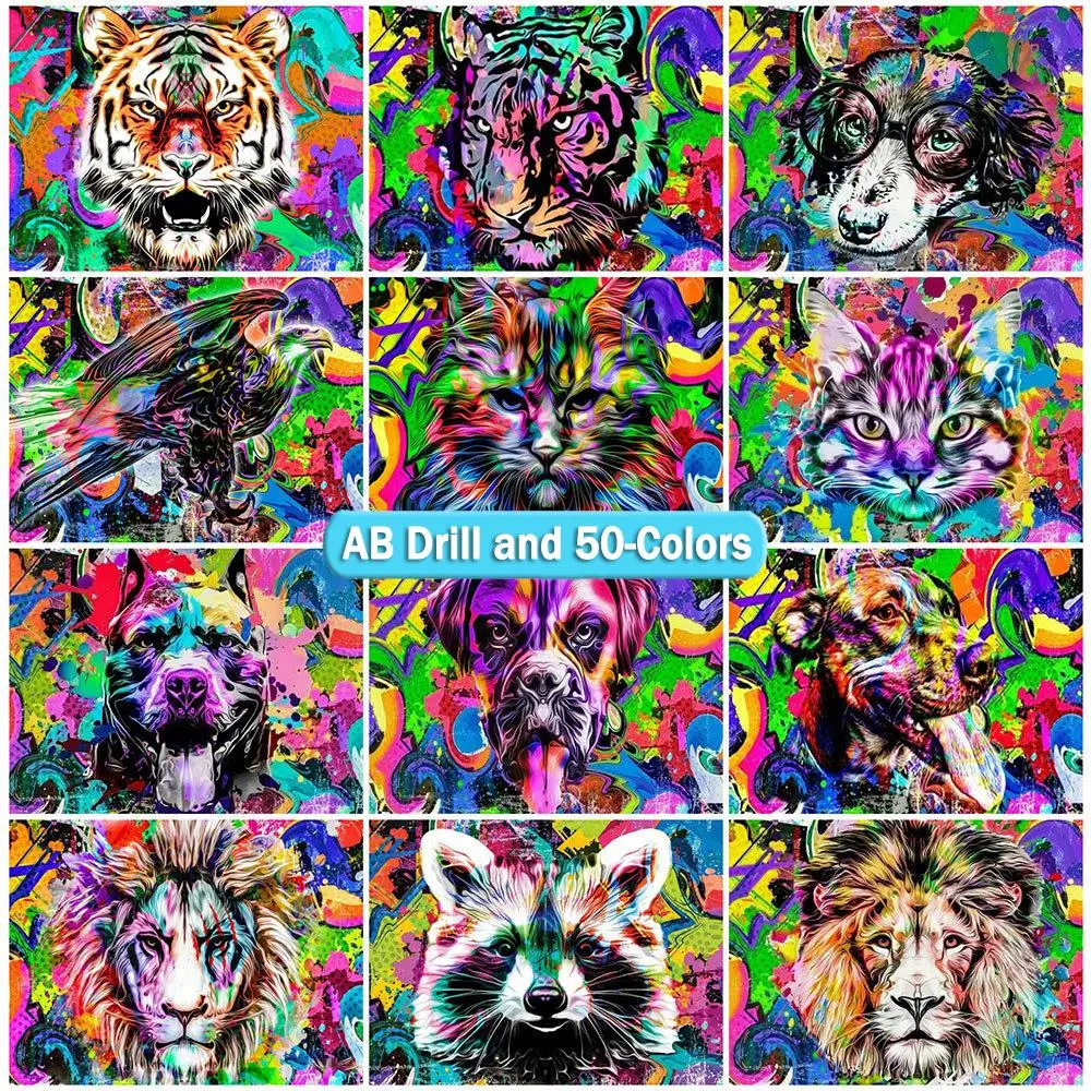 

Алмазная живопись AB, 50 цветов, вышивка крестиком, животное, тигр, дрель, кот, собака, мозаика, Лев, вышивка, искусство, ручная работа, подарок