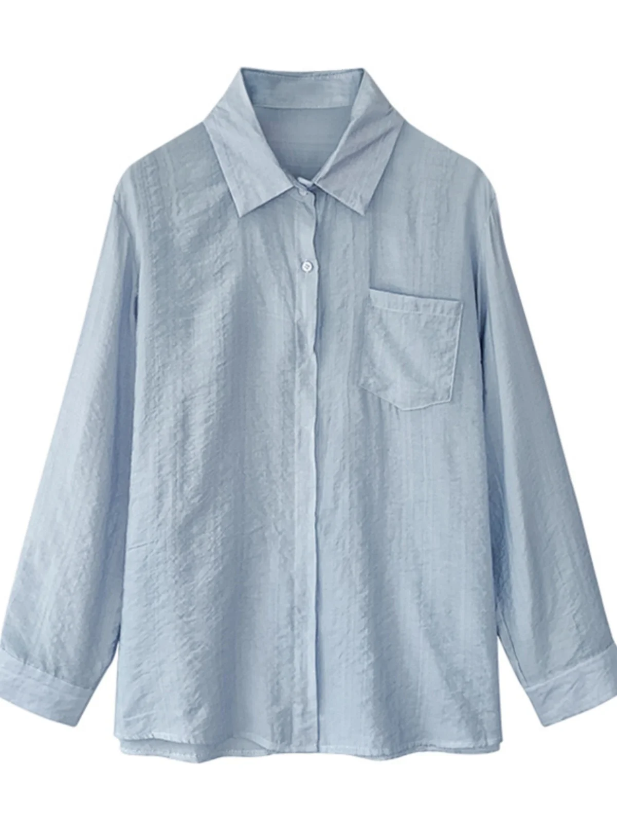 Синяя рубашка женская лето 2024 весенняя свободная большого размера с длинными