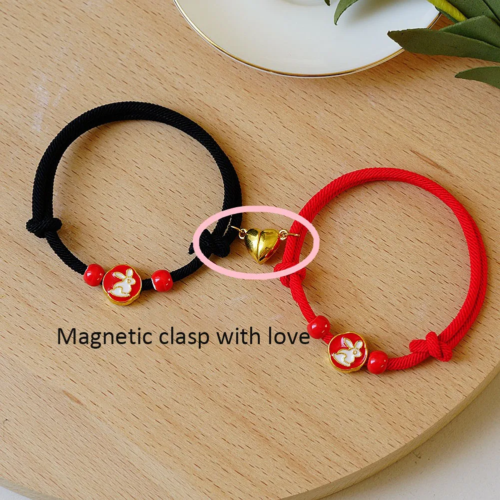 

Handmade Black/Red Rope Lucky Rabbit Bracelet For Women Girls Birthday Gifts Charm Tassel Fashion Friendship Gift Couple Bangle