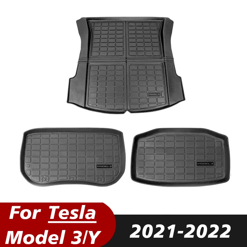 

For Tesla Model 3/Y 2021 2022 Full Sets Plain TPE Trunk Frunk Mats All-Weather Cargo Liners Boot Lower Compartment Mats