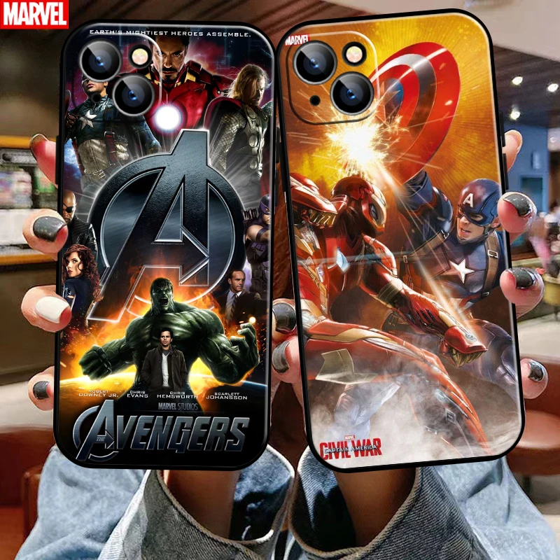 

Marvel Avengers For Apple iPhone 13 12 11 Pro Mini X XR XS Max SE 6 6S 7 8 Plus Phone Case Liquid Silicon Carcasa Black Coque