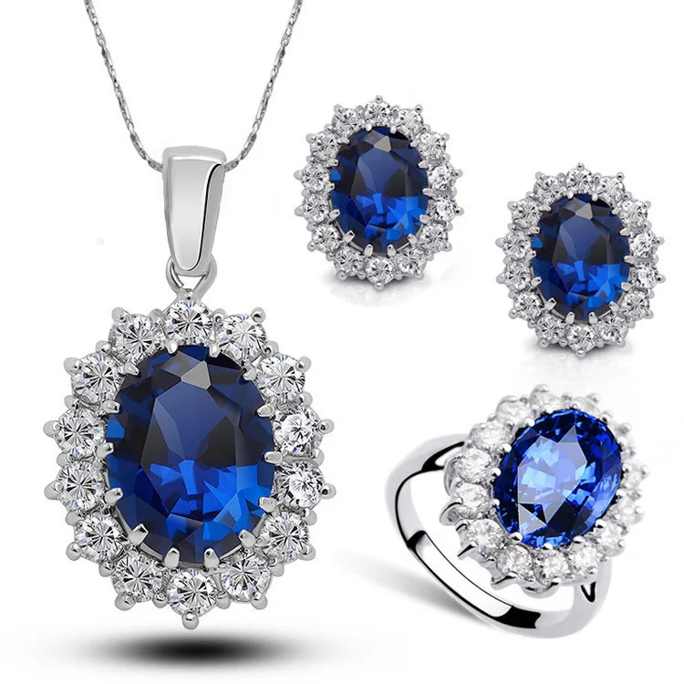 

New women's jewelry set jewelry ring earrings necklace three-piece set crystal diamond European and American high-end jewelry