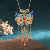 butterfly copper coin gold plated necklace chinese style jade pendant luxury necklace vintage jade necklace for women jewelry