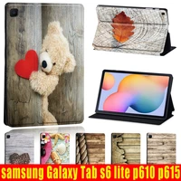 leather cover case for samsung galaxy tab s6 lite 10 4 p610p615 wood pattern high quality flip foldable protective tablet case
