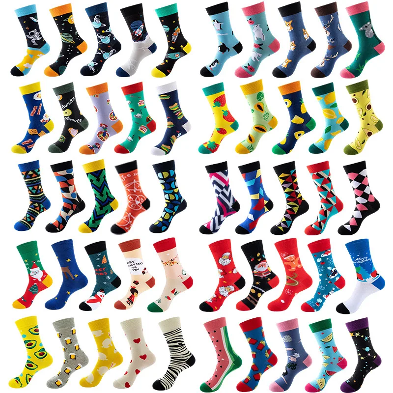 

5 Pairs 2022 New Mid-tube Socks Spring Cartoon Socks Tide Socks Men's Street Trend Socks