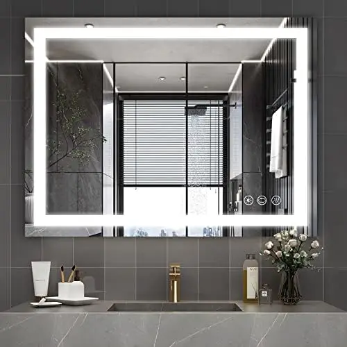 

32x24 inch Mounted LED Bathroom Mirror with 3000K-6000K Dimmable, Anti-Fog, Lighted Bathroom Mirror with Smart Touch Button, Me