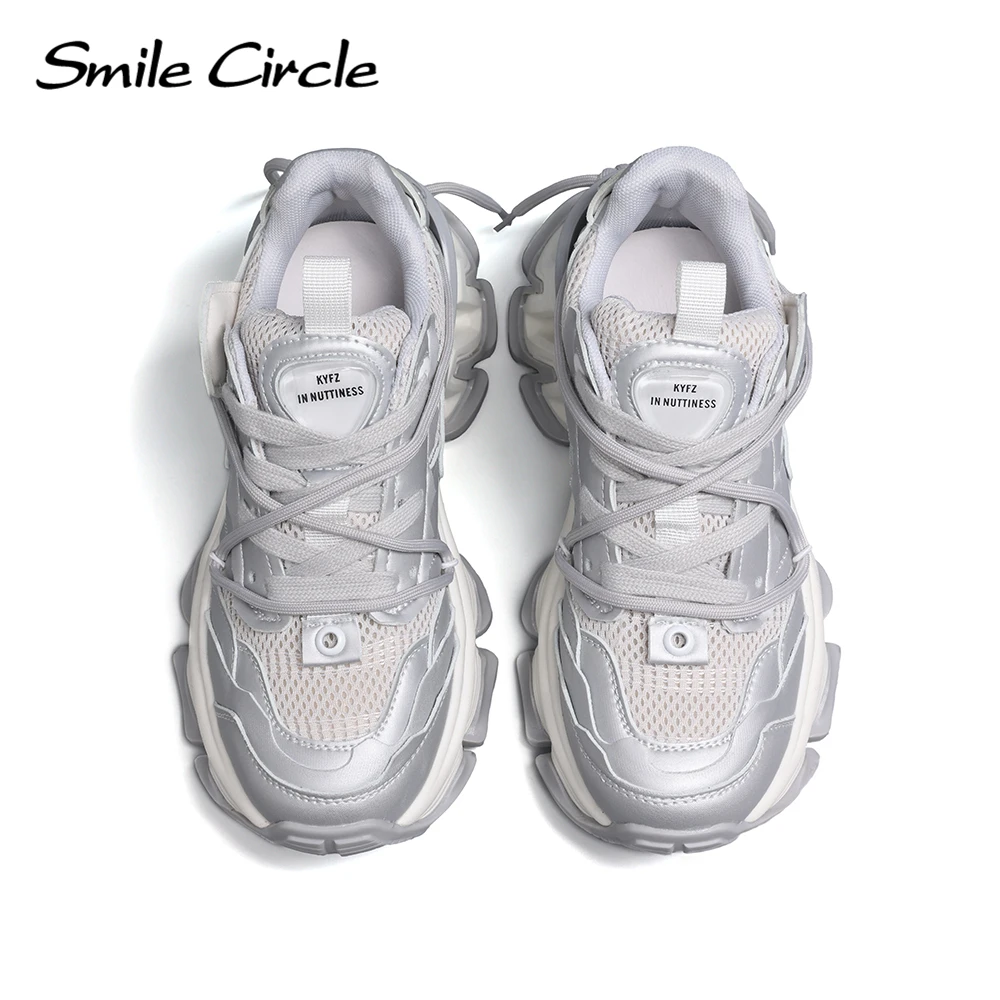 Smile Circle Chunky Sneakers Women's Mesh Lace-up Platform Shoes Round Toe Fashion Casual Sneakers