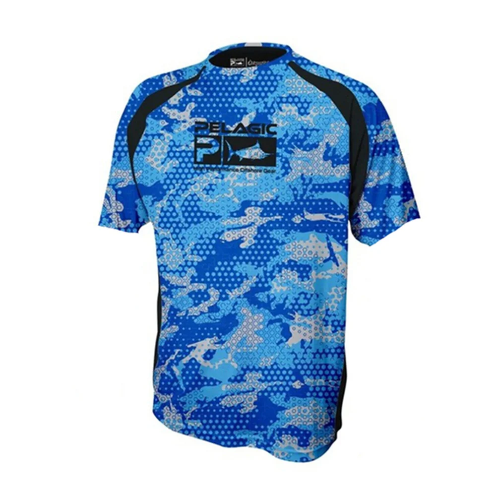 PELAGIC Fishing T-shirts Navy Blue camouflage UPF50 Men's Short Sleeve Performance Tops Outdoor Sportwear Breathable Jerseys