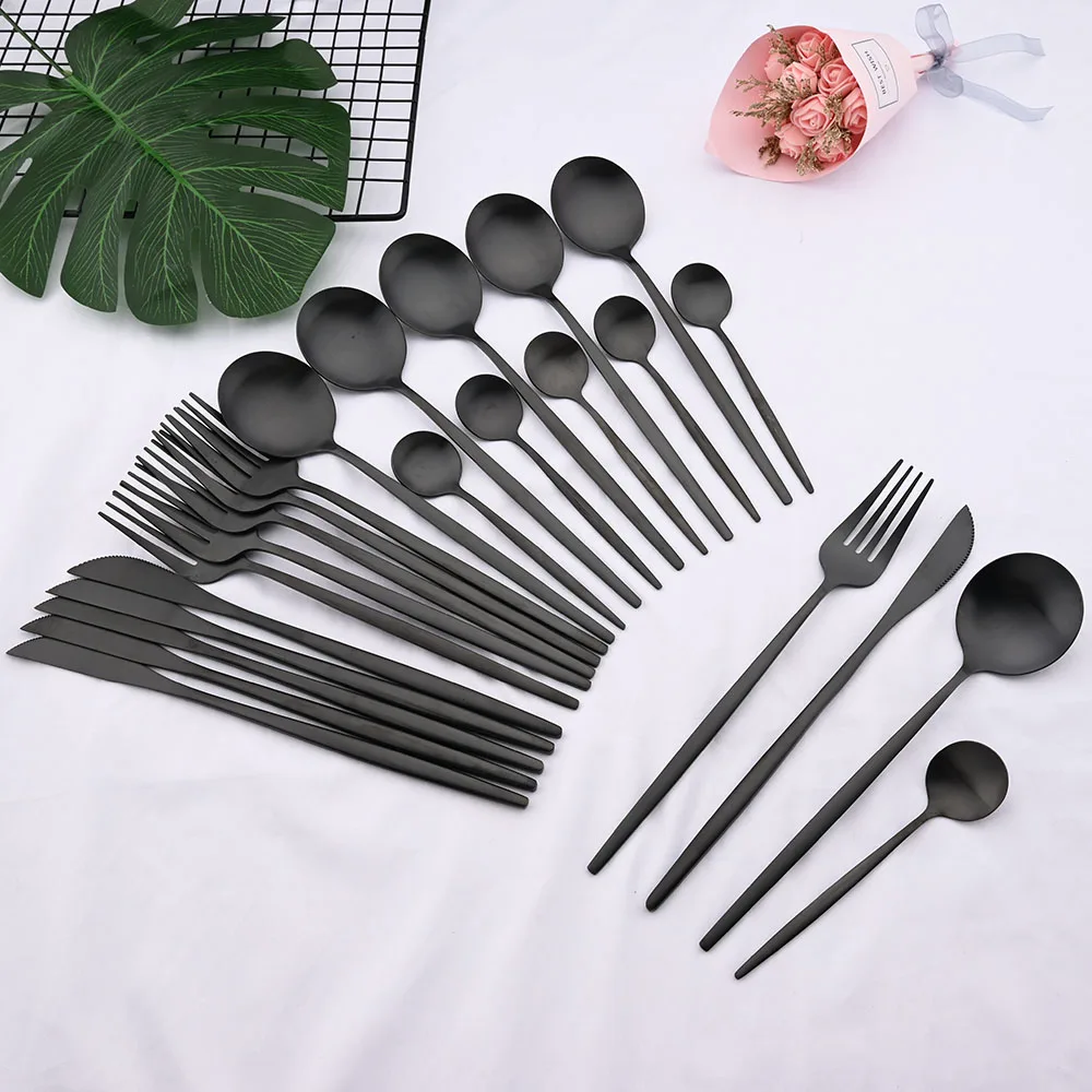 Набор столовых приборов из нержавеющей стали черный матовый столовый набор 24