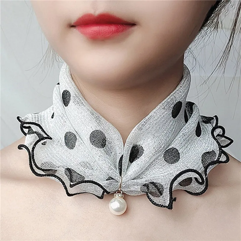 

Модное кружевное регулируемое ожерелье, креативный подвесной шарф с искусственным жемчугом, шифоновый шарф-петля для женщин, аксессуары дл...